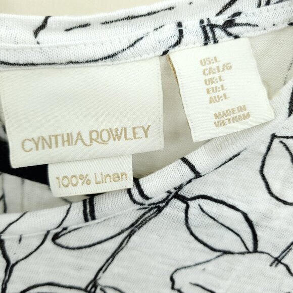 Cynthia Rowley 100% Linen Drop Shoulder Button Back Knit Top L White/Black - Picture 4 of 16